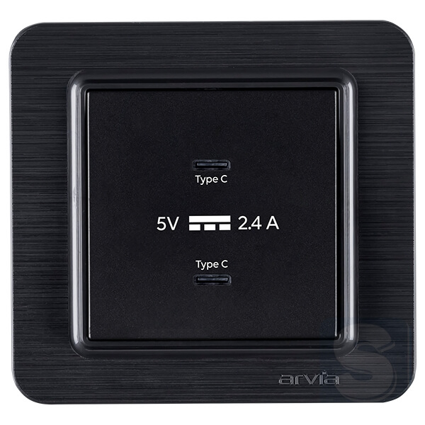 Розетка USB-C + USB-С 5V-2.4A Arvia Electric Lavin Черный матовый (21 25 4007 303)